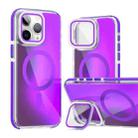 For iPhone 11 Pro Max MagSafe Gradient Color Lens Film Phone Case with Lens Fold Holder(Purple) - 1