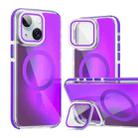 For iPhone 14 / 13 MagSafe Gradient Color Lens Film Phone Case with Lens Fold Holder(Purple) - 1