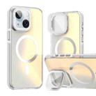 For iPhone 14 / 13 MagSafe Gradient Color Lens Film Phone Case with Lens Fold Holder(White) - 1