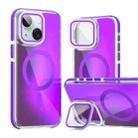 For iPhone 14 Plus MagSafe Gradient Color Lens Film Phone Case with Lens Fold Holder(Purple) - 1