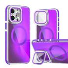 For iPhone 14 Pro MagSafe Gradient Color Lens Film Phone Case with Lens Fold Holder(Purple) - 1