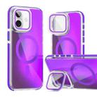 For iPhone 16 Plus MagSafe Gradient Color Lens Film Phone Case with Lens Fold Holder(Purple) - 1