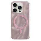 For iPhone 15 Pro Max Striped Skin Feel Magnetic Magsafe Phone Case(Pink) - 1