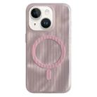 For iPhone 14 Striped Skin Feel Magnetic Magsafe Phone Case(Pink) - 1