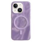 For iPhone 14 Striped Skin Feel Magnetic Magsafe Phone Case(Purple) - 1