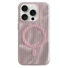 For iPhone 14 Pro Striped Skin Feel Magnetic Magsafe Phone Case(Pink) - 1