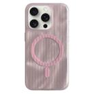 For iPhone 12 Pro Max Striped Skin Feel Magnetic Magsafe Phone Case(Pink) - 1