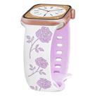 For Apple Watch Series 6 44mm Two-color Rose Engraved Silicone Watch Band(White Purple) - 2