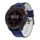 26mm Two Color Carbon Fiber Pattern Silicone Watch Band(Royal Blue White) - 1