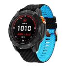 26mm Two Color Carbon Fiber Pattern Silicone Watch Band(Black Sky Blue) - 1