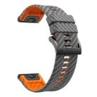 26mm Two Color Carbon Fiber Pattern Silicone Watch Band(Grey Orange) - 3