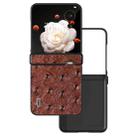 For Honor Magic V Flip ABEEL Three Parts Genuine Leather Ostrich Texture Phone Case(Coffee) - 1