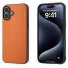 For iPhone 16 PU Leather Black Frame Full Coverage Phone Case(Orange) - 1