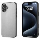 For iPhone 16 PU Leather Black Frame Full Coverage Phone Case(Silver) - 1
