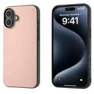 For iPhone 16 PU Leather Black Frame Full Coverage Phone Case(Light Pink) - 1