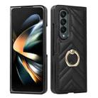 For Samsung Galaxy Z Fold4 V-shaped Folding Phone Case with Rotating Ring(Black) - 1