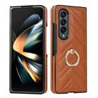 For Samsung Galaxy Z Fold4 V-shaped Folding Phone Case with Rotating Ring(Brown) - 1