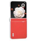 For Honor Magic V Flip ABEEL Three Parts Frosted Translucent Frame Genuine Leather Luolai Series Phone Case(Red) - 2