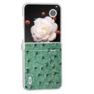 For Honor Magic V Flip ABEEL Three Parts Frosted Translucent Frame Genuine Leather Ostrich Texture Phone Case(Green) - 2