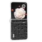 For Honor Magic V Flip ABEEL Three Parts Frosted Translucent Frame Genuine Leather Ostrich Texture Phone Case(Black) - 2