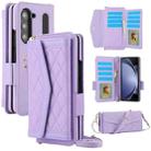 For Samsung Galaxy Z Fold6 Splicing Rhombic Texture Card Holder Phone Case with Lanyard, Not Included Pen(Purple) - 1