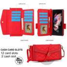 For Samsung Galaxy Z Fold4 Splicing Rhombic Texture Card Holder Phone Case with Lanyard, Not Included Pen(Red) - 2