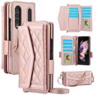 For Samsung Galaxy Z Fold4 Splicing Rhombic Texture Card Holder Phone Case with Lanyard, Not Included Pen(Rose Gold) - 1