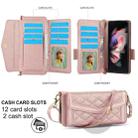 For Samsung Galaxy Z Fold4 Splicing Rhombic Texture Card Holder Phone Case with Lanyard, Not Included Pen(Rose Gold) - 2