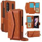 For Samsung Galaxy Z Fold4 Splicing Rhombic Texture Card Holder Phone Case with Lanyard, Not Included Pen(Brown) - 1