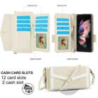 For Samsung Galaxy Z Fold3 5G Splicing Rhombic Texture Card Holder Phone Case with Lanyard, Not Included Pen(Beige) - 2