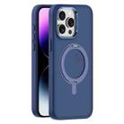 For iPhone 14 Pro Skin Feel Frosted MagSafe Magnetic Rotating Holder Phone Case(Dark Blue) - 1