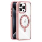 For iPhone 15 Pro Transparent MagSafe Magnetic Rotating Holder Phone Case(Pink) - 1