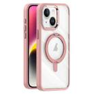 For iPhone 14 Plus Transparent MagSafe Magnetic Rotating Holder Phone Case(Pink) - 1