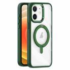 For iPhone 12 Transparent MagSafe Magnetic Rotating Holder Phone Case(Dark Green) - 1