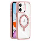 For iPhone 11 Transparent MagSafe Magnetic Rotating Holder Phone Case(Pink) - 1