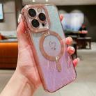 For iPhone 15 Pro Loves Leaves Gradient Glitter Carbon Fiber Magsafe TPU Phone Case(Pink) - 1