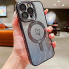 For iPhone 15 Pro Loves Leaves Gradient Glitter Carbon Fiber Magsafe TPU Phone Case(Black) - 1