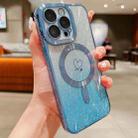 For iPhone 14 Pro Max Loves Leaves Gradient Glitter Carbon Fiber Magsafe TPU Phone Case(Blue) - 1