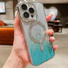 For iPhone 11 Pro Loves Leaves Gradient Glitter Carbon Fiber Magsafe TPU Phone Case(Green Silver) - 1