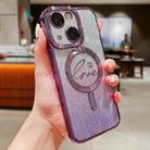 For iPhone 14 Magsafe Dual-Love Leaves Gradient Glitter TPU Phone Case(Purple) - 1