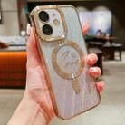 For iPhone 11 Dual-Love Leaves Gradient Glitter Magsafe TPU Phone Case(Gold) - 1