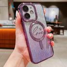 For iPhone 11 Magsafe Dual-Love Leaves Gradient Glitter TPU Phone Case(Purple) - 1