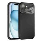 For iPhone 15 Large Window Acrylic Lens Film + Liquid Silicone Full Coverage Phone Case(Black) - 1
