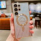 For Samsung Galaxy S25 Ultra 5G Dual-Love Leaves Gradient Glitter MagSafe TPU Phone Case(Gold) - 1