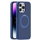 For iPhone 14 Pro Max Skin Feel Frosted MagSafe Magnetic Holder Phone Case(Dark Blue) - 1