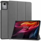 For Lenovo Tab K11 Plus Custer Texture 3-Fold Holder Leather Smart Tablet Case(Gray) - 1