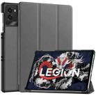 For Lenovo Legion Y700 2025 Custer Texture 3-Fold Holder Leather Smart Tablet Case(Gray) - 1