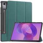 For Lenovo Idea Tab Pro Custer Texture 3-Fold Holder Leather Smart Tablet Case(Dark Green) - 1