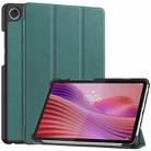 For Lenovo Tab One TB-305FU / Tab K9 Custer Texture 3-Fold Holder Leather Smart Tablet Case(Dark Green) - 1