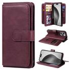 For iPhone 16 Pro Max Multi-Function Wallet 10 Card Slots Leather Phone Case(Claret) - 1